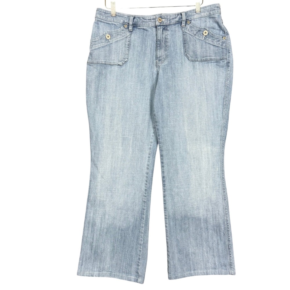 Chicos Jeans Womens 2.5 14‎ Blue Platinum Denim Bootcut Light Wash Flap Pockets